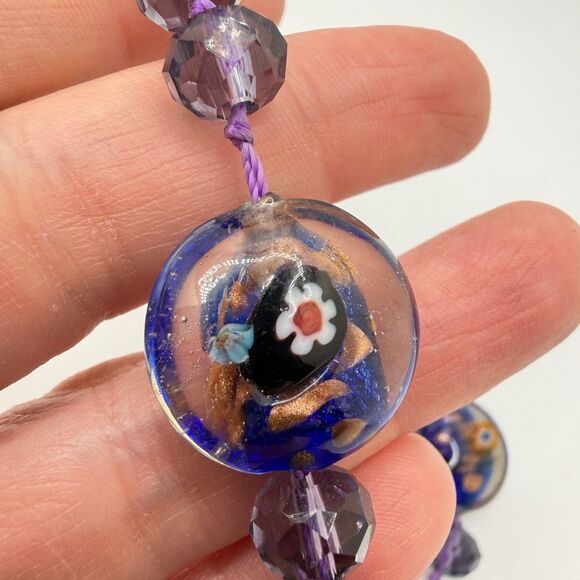 ~21" hand knotted w/ silver tone hardware, Murano and faceted glass necklace! - Picture 6 of 13
